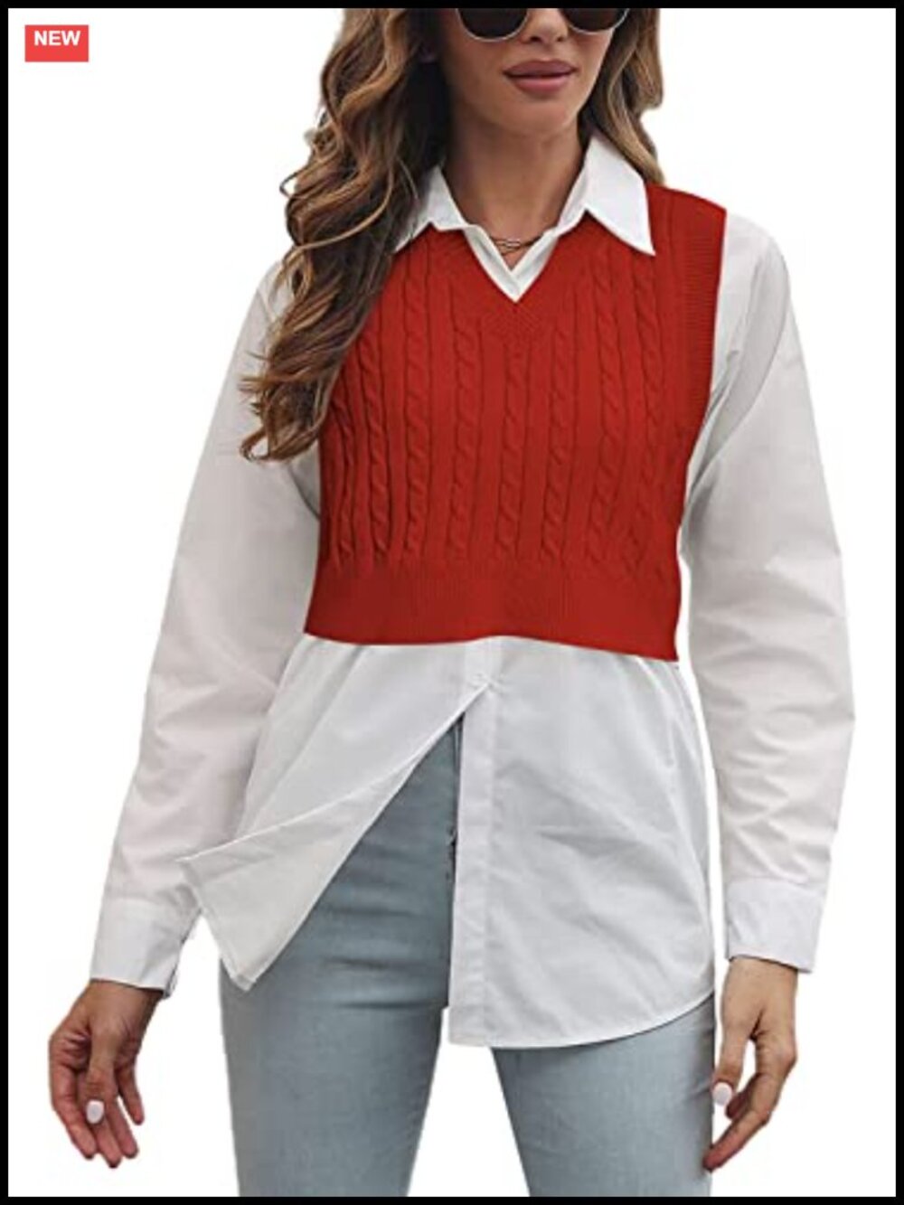 Sleeveless Argyle Knit Sweater Vest V-Neck Cropped Tank Top
